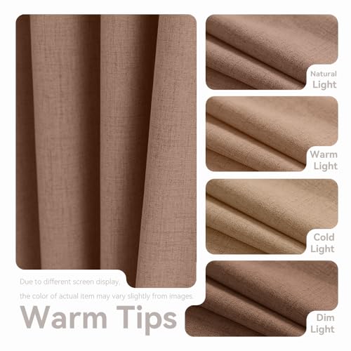 PFAS Free Mocha Linen Curtains 96 inch Length 2 Panels Set 100% Blackout Long Drapes for Bedroom Living Room Blackout Darkening Curtain Thermal Insulated (52x96 inch,Mocha) - color: Mocha, size: 52"W x 96"L (Pack of 2)