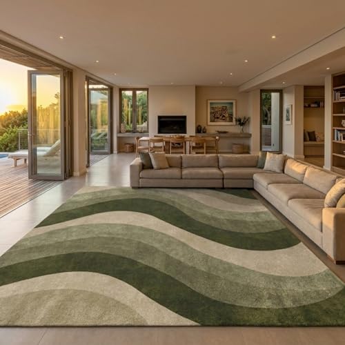 9x12 Olive Green Area Rugs, Modern Washable Rug for Living Room - color: Olive Green/Beige, size: 9' x 12' (Rectangular)