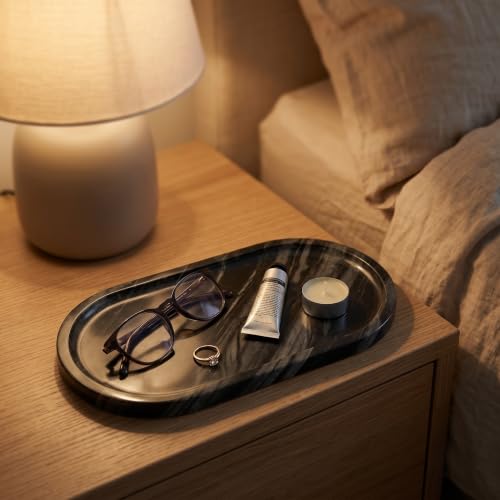 YKAJO Antique Wood Oval Marble Tray, 11.8x5.9 Vanity Perfume Organizer - color: Antique Wood, size: 11.8" x 5.9" x 0.6"