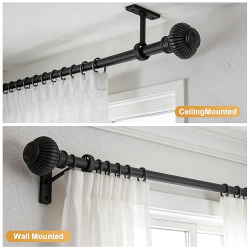 Adjustable Splicing Black Curtain Rods for Windows - 1 Inch Diameter Heavy Duty Curtain Rod with Brackets, Extends 32 to 72 Inches, 1 Pack (Black) - size: 32"- 72"/1 Pack