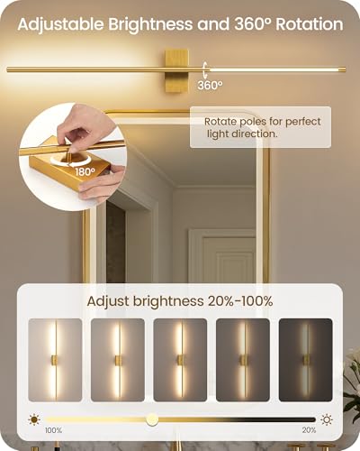 39.4" Wireless Battery Operated Wall Sconces Set of 2, Modern Rechargeable Lamp with Remote, 360° Rotation, 10000mAh, Touch Dimmable Lights for Bedroom, Living Room, Hallway, Gold D07YBP205 - color: Gold, size: 39.4 Inches