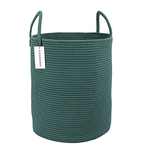 XUANGUO Cotton Rope Laundry Basket Hamper for Clothes Large Dark Green - color: dark green, size: Regular