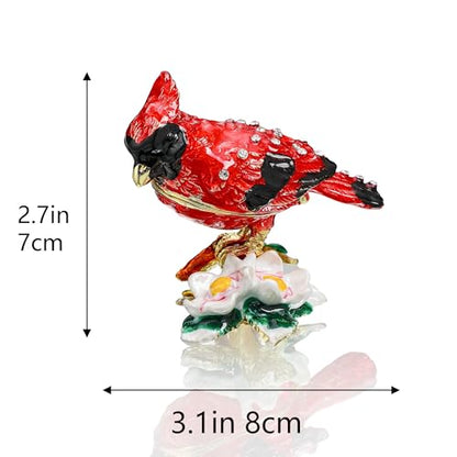 YU FENG Cardinal Bird Trinket Box, Hinged Enamel Jewelry Box - style: Cardinal bird on a branch