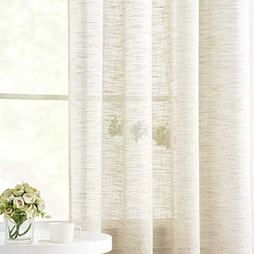 Linen Semi Sheer Curtains for Living Room 84" Natural Privacy Bedroom Drape - color: Natural - Grommet Top, size: 52"W x 84"L (Pack of 2)