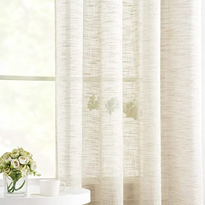 Linen Semi Sheer Curtains for Living Room 84" Natural Privacy Bedroom Drape - color: Natural - Grommet Top, size: 52"W x 84"L (Pack of 2)