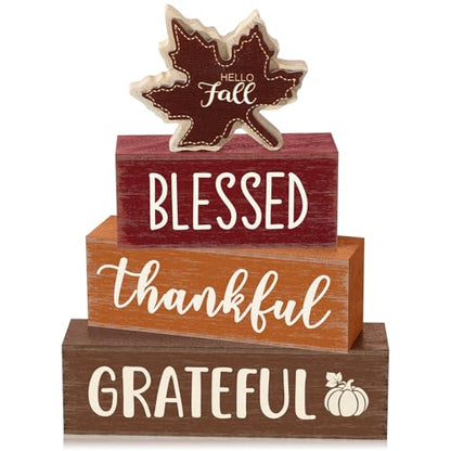 Yousoontic 4 Pcs Hello Fall Figurines Set, Rustic Farmhouse Decor - style: Fall Maple Leaf