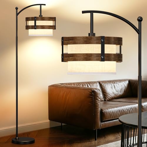 67" Industrial Floor Lamp with Wood & Black Metal Shade, Modern Standing Lamp, Rustic Farmhouse Tall Lamp for Living Room Bedroom Office, 2700K Bulb & Foot Switch Included (Black+ Wood -FL-2529) - color: Black+ Wood -FL-2529