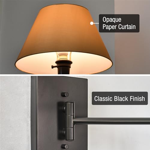 Kira Home Cambridge 15" Modern Swing Arm Wall Sconce with 3-Way Switch - color: Black,Beige Paper Shade