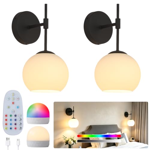 Battery Operated Wall Sconces Set of Two, Rechargeable, Black - color: Black
