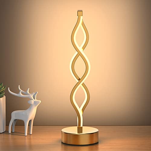 NUÜR Gold Infinity Spiral LED Table Lamp, Lamps for Bedrooms Dimmable Metallic Bedside Lamp with Touch Controller, 3 Colour Temperature, 15.8 Inch Height for Living Room - color: Gold