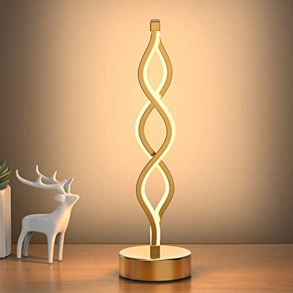 NUÜR Gold Infinity Spiral LED Table Lamp, Lamps for Bedrooms Dimmable Metallic Bedside Lamp with Touch Controller, 3 Colour Temperature, 15.8 Inch Height for Living Room - color: Gold