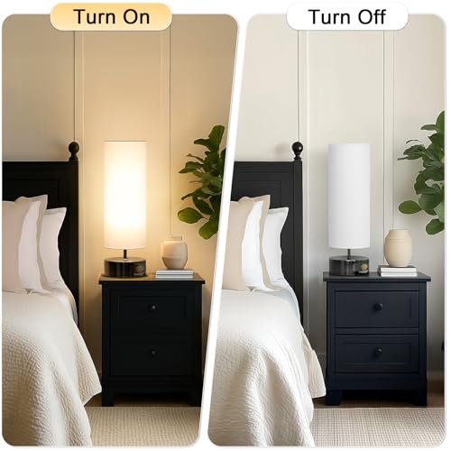 Touch Table Lamp, 3-Way Dimmable Bedside Lamp with Cylinder Fabric Shade - color: White Shade with Black Nickel Base
