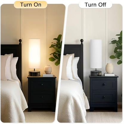 Touch Table Lamp, 3-Way Dimmable Bedside Lamp with Cylinder Fabric Shade - color: White Shade with Black Nickel Base