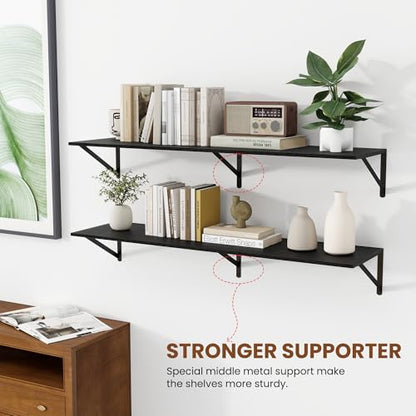 Heimlove 44W x 12D Deep Floating Shelves Set of 2 Black - color: Black With Black Metal Bracket, size: 44Wx12Dx5.8H