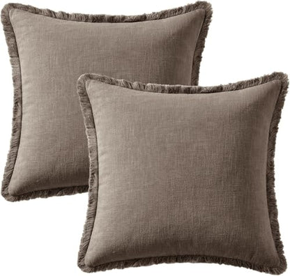 24x24 Inch Set of 2 Euro Linen Fringe Throw Pillow Covers,Coffee - color: Coffee, size: 24" x 24" (Pack of 2)