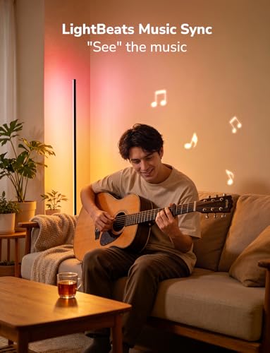 Lepro OE1 AI Corner Floor Lamp, RGBICW Smart Corner Lamp 1000LM Black