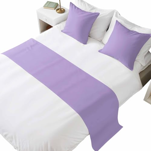 Bed Runner for Queen Size Bed, Purple Decorative Beds Runners and 2 Matching Pillow Covers Set, Modern Pure Lavender Purple Beds Scarf Throw for Foot of Bedding Set for Hotel/Bedroom - color: Purple, size: 83 x 20 Inch