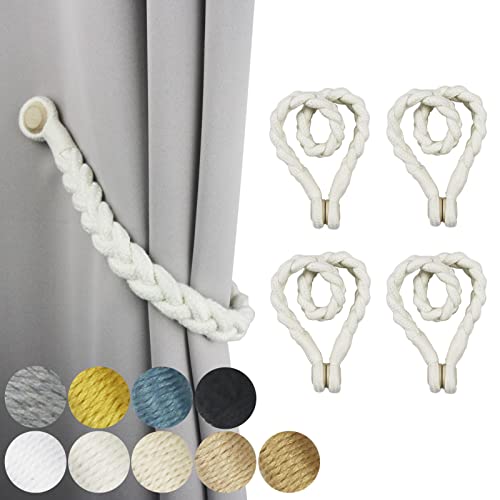Magnetic Soft Curtain Tiebacks Rope Cotton Window Curtain Holdbacks Porlau - color: Cream, size: 4 Pack