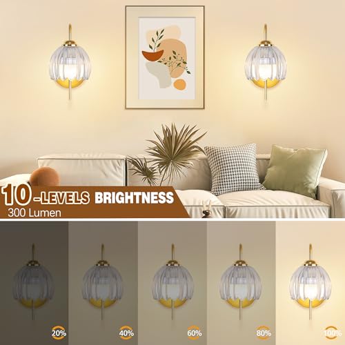 Battery Operated Wall Sconces Set of 2, Clear Tulip Glass Wall Lights | Rechargeable flower wall lamps with remote control, 15 colors, 10-level dimming and timer for bedroom and living room - color: Clear Tulip