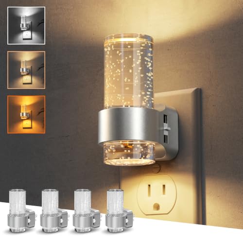 L LOHAS LED Night Lights Plug into Wall, 4 Pack Mini Dimmable Night Light - color: Sliver Ring-3CCT-Mini, size: 4 Pack