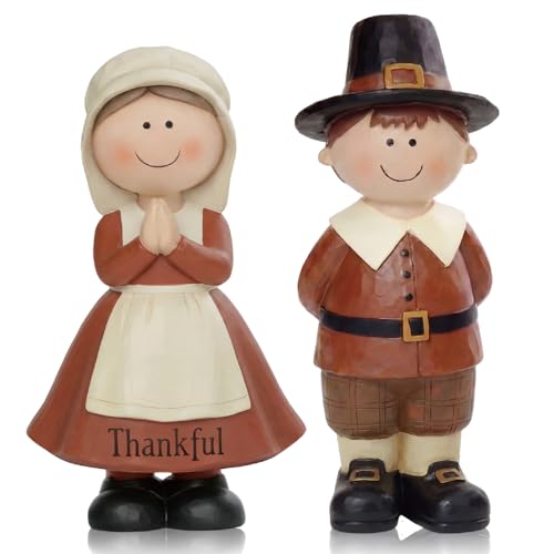 Yuntau 2 Pcs Thanksgiving Pilgrim Figurines Wooden Pilgrim Table Decoration Small Statue Table Centerpieces Indoor Gifts for Fall Thanksgiving Harvest Home Shelf Mantel Tiered Tray Desk Party Supplies - style: Thanksgiving Pilgrim