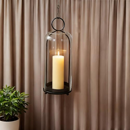 16" High Versatile Modern Metal Hurricane Lantern with Handmade Sturdy Glass Dome in Black for Pillar Candle & Plants, Industrial, Farmhouse, Shabby Chic (Black, 6.3:x16.5) - color: Black, size: 6.3"x16.5"