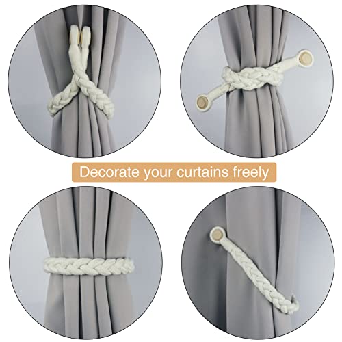 Magnetic Soft Curtain Tiebacks Rope Cotton Window Curtain Holdbacks Porlau - color: Cream, size: 2 Pack