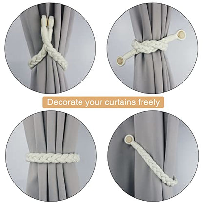 Magnetic Soft Curtain Tiebacks Rope Cotton Window Curtain Holdbacks Porlau - color: Cream, size: 2 Pack