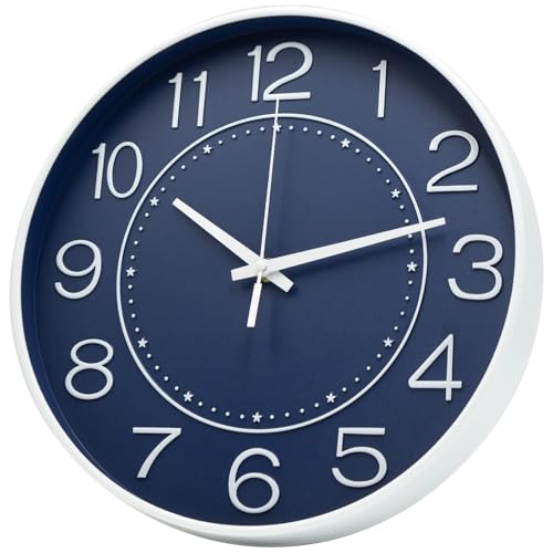 HZDHCLH 12 Inch Modern Wall Clock Battery Operated Silent Non Ticking - color: Navy Blue, size: 12 Inch