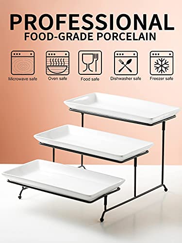 Gomakren 3 Tier Serving Trays Stand, 12 Inch White Rectangular Platters - color: Black, size: 15.9" x 11.7" x 9.1"