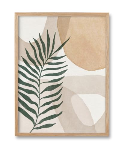 HesenDot Natural OAK Wood Organic Botanical Leaf Framed Wall Art,12x16in - color: Abstract Neutral Leaf