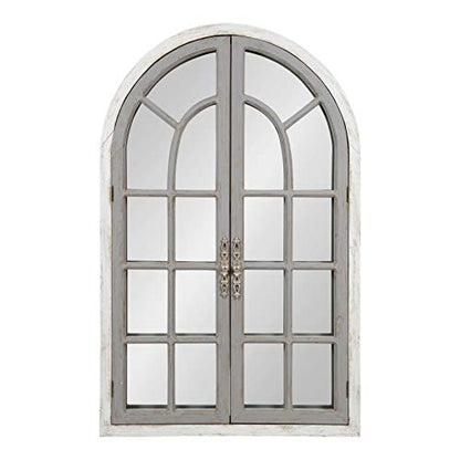 Kate and Laurel Boldmere Large Traditional Wood Windowpane Arch Mirror, 28x44, Gray and White - color: White/Gray, size: 44"L x 28"W