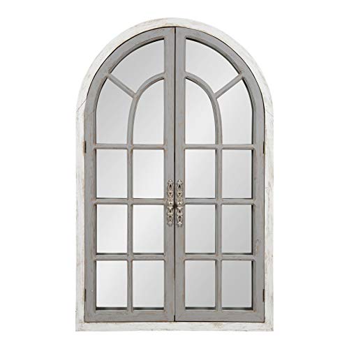 Kate and Laurel Boldmere Large Traditional Wood Windowpane Arch Mirror, 28x44, Gray and White - color: White/Gray, size: 44"L x 28"W