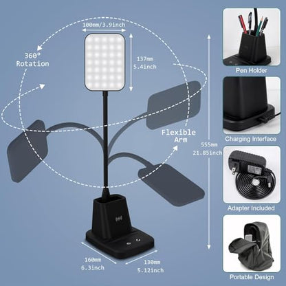 LED Desk Lamp with 10W Wireless Charging & Pen Holder, Black - color: Black