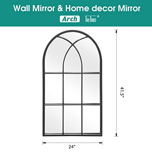 42"x 24" Arched Mirror, Window Wall Mirror, Windowpane Vanity Mirror, Metal Framed, Arched-Top Farmhouse Mirror, Rustic Decorative Mirrors - Black - color: Farmhouse Mirror-black, size: 42"L x 24"W