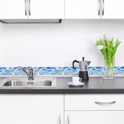 HOMETITUTE Peel and Stick Wallpaper Border 4x196in Blue Glass Pattern - color: Leaf texture