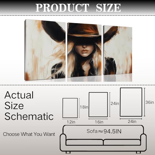 Wivsev Western Cowgirl Wall Art,Western Canvas Wall Art Prints,Cowgirl Picture Wall Decor For Bedroom,Living Room,Office Home Decorations (24" x 36" x 3 pcs) - size: 24" x 36" x 3 pcs