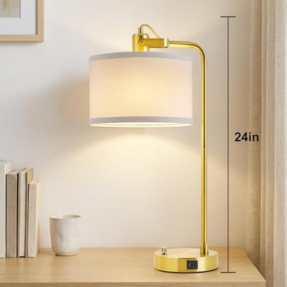 Gold Table Lamp Set of 2, USB A+C, 180° Adjustable Bedside Lamps, Dimmable - color: Gold-A