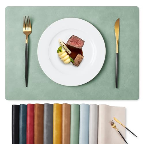 MOSAYT Vinyl Faux Leather Placemats, Set of 6, Green - color: Green