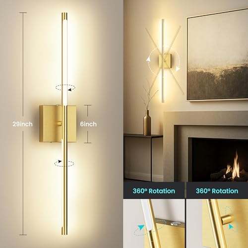 10000mAh Battery Operated Wall Sconces Set of 2, Gold-29Inch - color: Gold