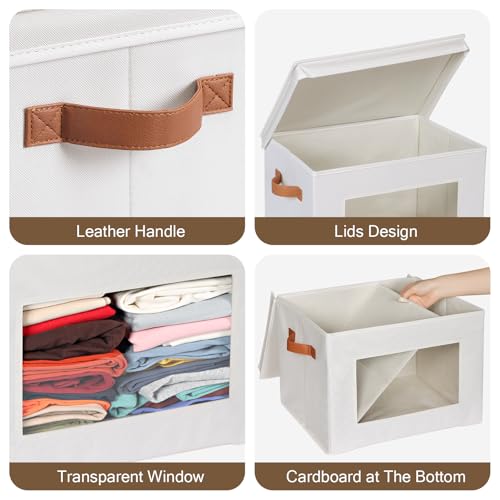 Univivi Fabric Storage Bins with Lids for Clothes 3 Pack, Beige - color: Light Beige