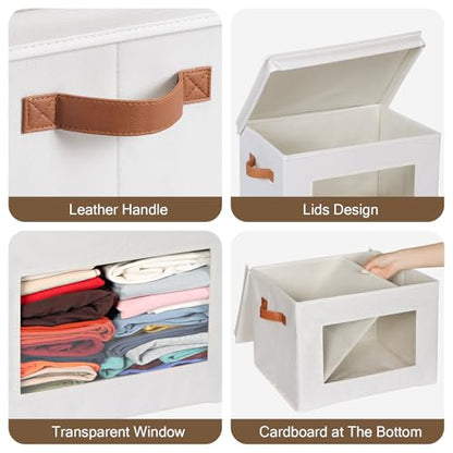 Univivi Fabric Storage Bins with Lids for Clothes 3 Pack, Beige - color: Light Beige