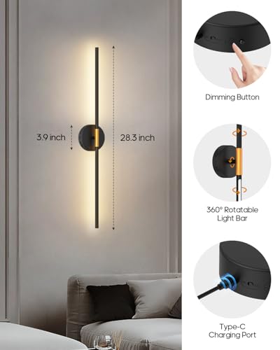 GOODEA Peel and Stick Wall Sconces, Battery Operated Wall Sconces Set of 2
