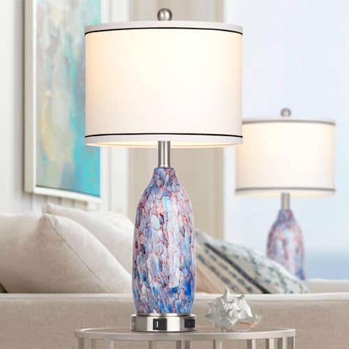 Rinweey 26" Coastal Glass Table Lamps Set of 2,Nautical lamp with USB A+C Ports & AC Outlet,Bule Bedside Lamps with 3-Way Dimmable Touch Control Night Light for Bedroom Living Room(Bulbs Included) - color: Multicolor