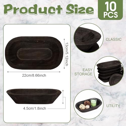 Nuogo 10 Pack 8.5 Inches Wooden Dough Bowls Bulk Rustic Bowls, Black - color: Black, size: 8.5 Inches