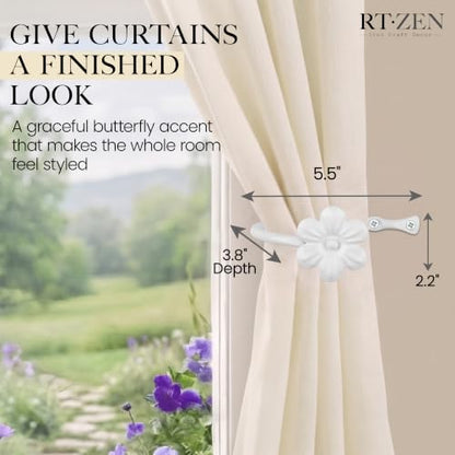 RTZEN Metal Curtain Tiebacks, Drapery Holders for Wall, 2 Pcs - size: Medium, style: Flower - W
