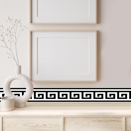 Greek Key Peel and Stick Wallpaper Border, 4.7 in x 32.8 ft - color: Black/White, size: 4.7" x 393.7"