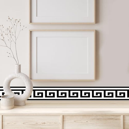 Greek Key Peel and Stick Wallpaper Border, 4.7 in x 32.8 ft - color: Black/White, size: 4.7" x 393.7"