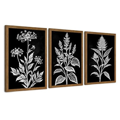 AVECCO 3 Pieces Black White Botanical Wall Art Canvas Framed 12x16 Inch - color: Dark, size: 16"L x 12"W