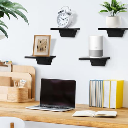 Small Wall Shelves,Speaker Shelf,Floating Shelf Trapezoid for Wifi Router - color: Black, size: Set of 2